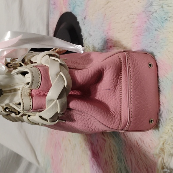FIRM PRICE! Coach Pink & White Hampton Leather Small/Medium Y2K Satchel Bag - Picture 4 of 13